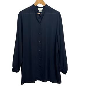 Vintage Gottex Size Large Black Chiffon Button Up Kaftan Swim Beach Cover Up